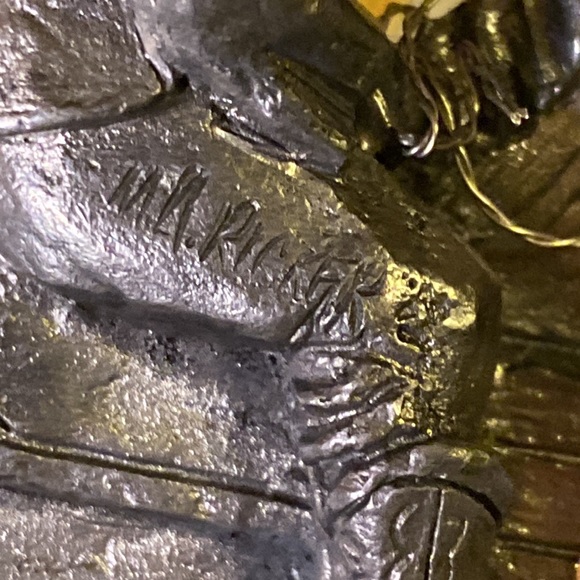 Signed M.A. Ricker Pewter silver sculpture of cowgirl on rocking horse - Picture 11 of 11